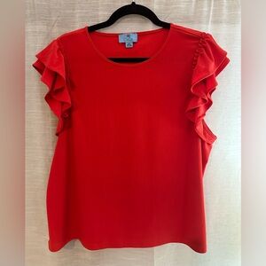 CeCe Red Puff Sleeve Ruffled Blouse
